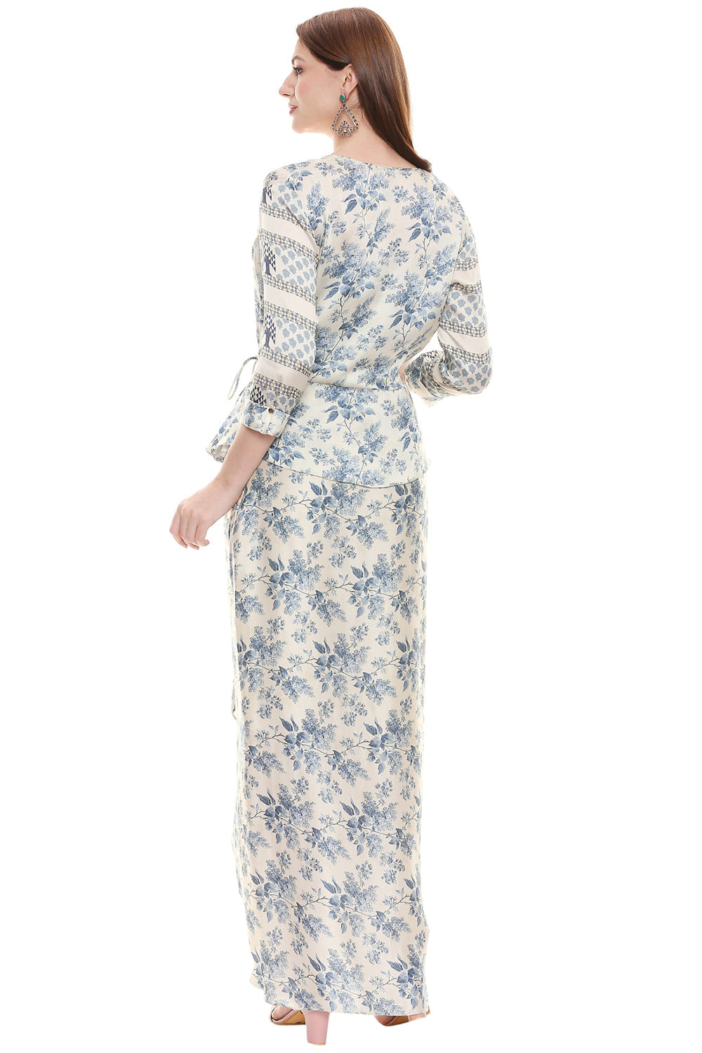 Applique Floral Printed Skirt Set With Jacket