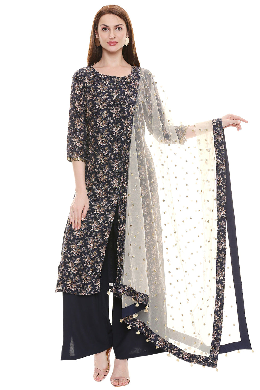 Applique Floral Kurta With Palazzo