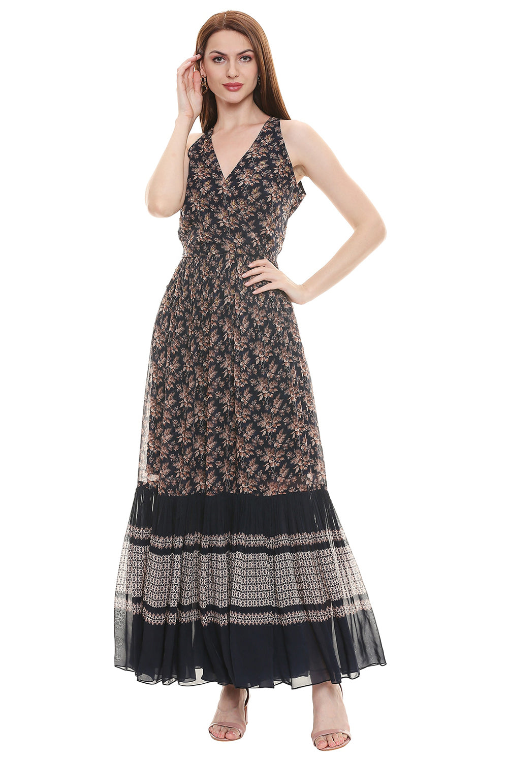 Applique Floral Printed Dress With Jacket