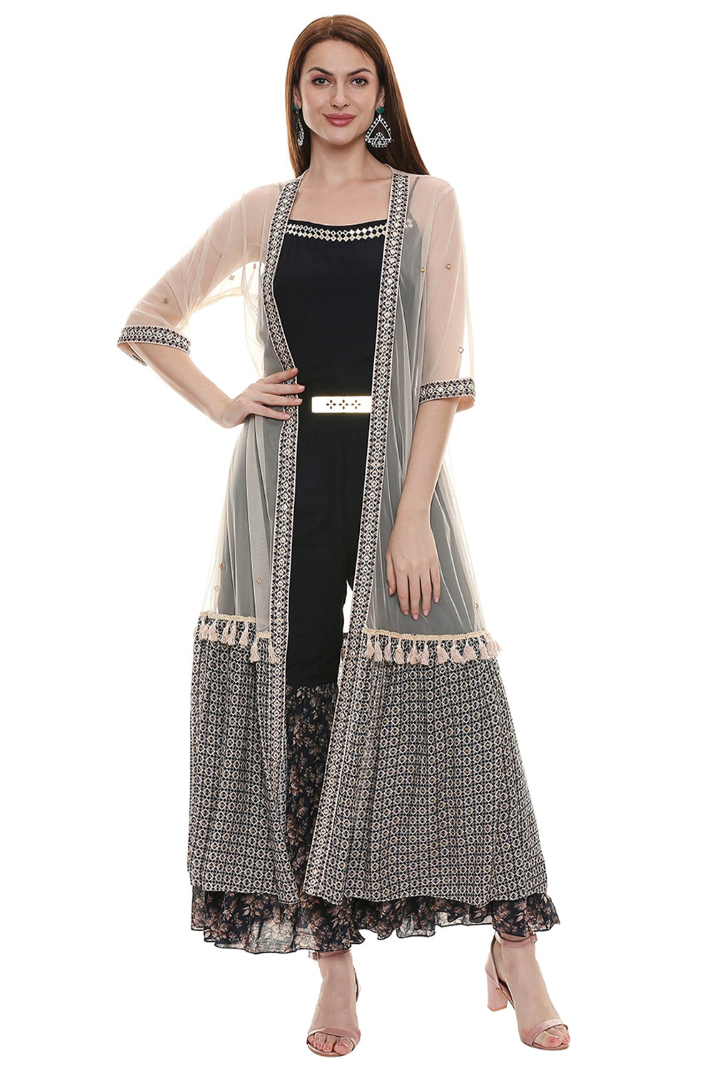 Applique Printed Jumpsuit With Dupatta