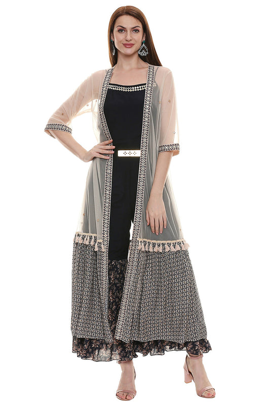 Applique Printed Jumpsuit With Dupatta