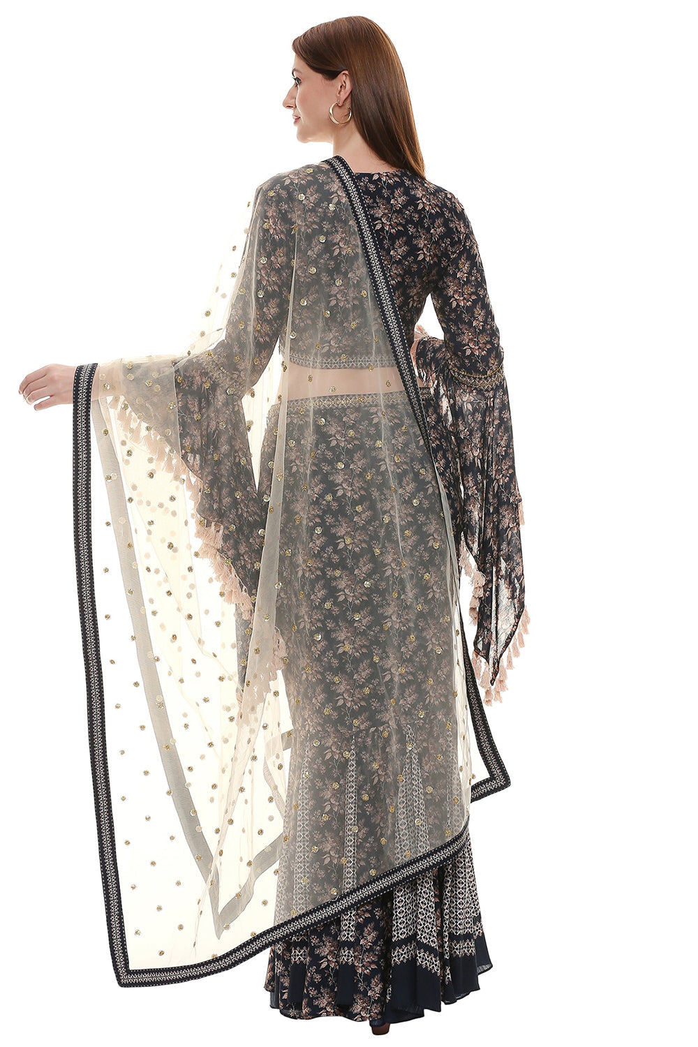 Applique Printed Skirt Set With Dupatta