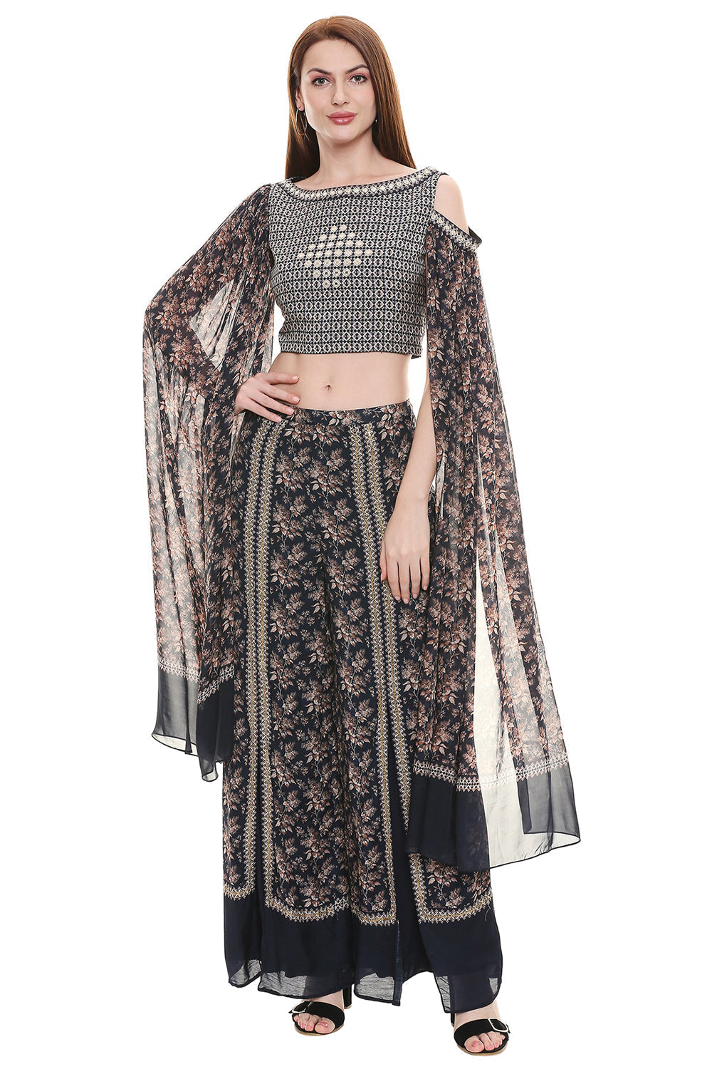 Applique Printed Crop Top And Pants