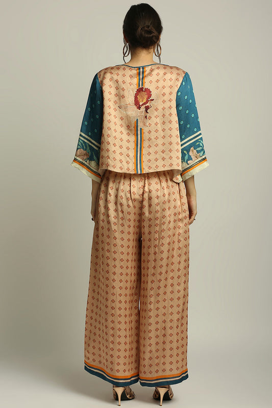 Teal Blue Orchid Bloom Printed Co-Ord Set