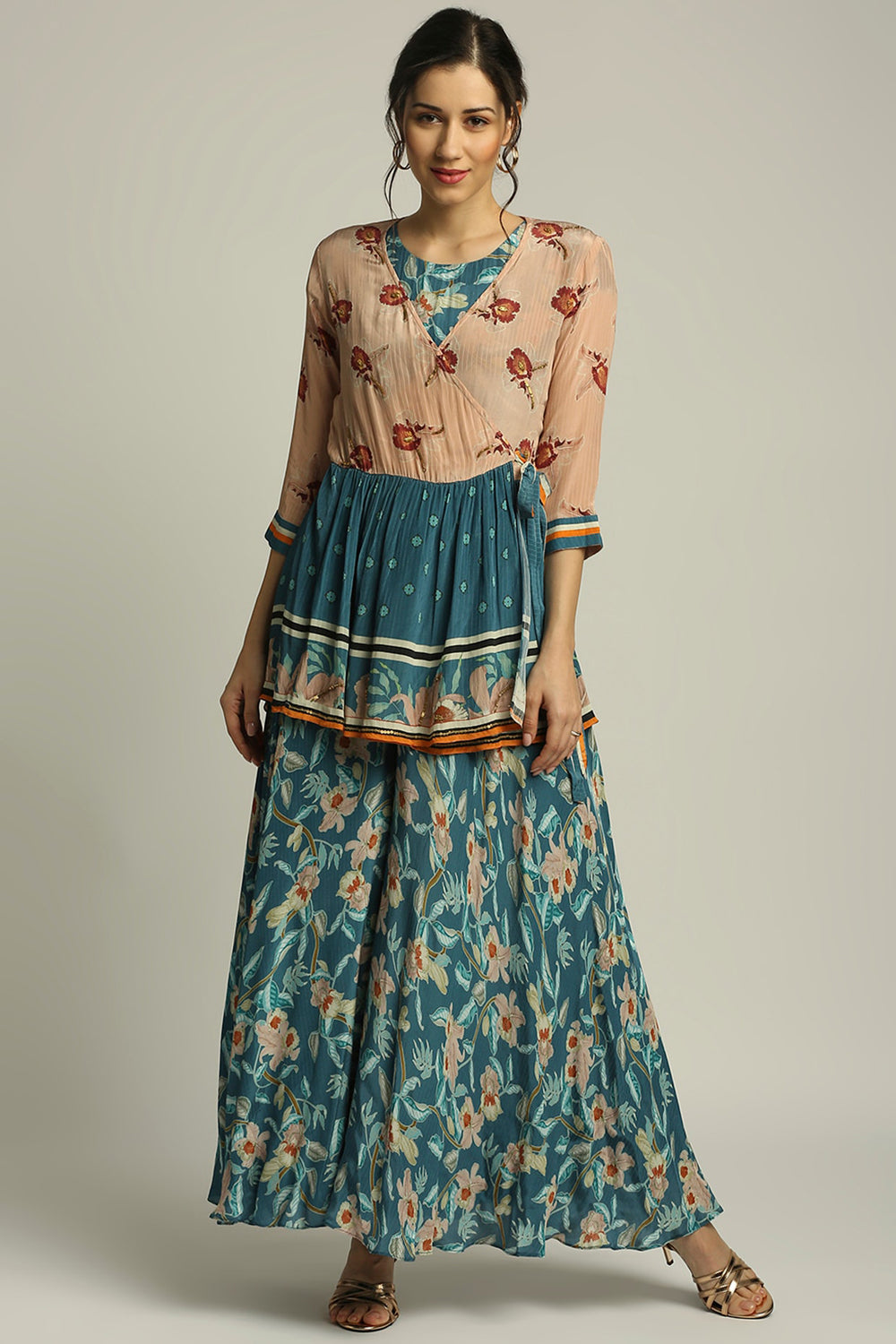 Orchid Bloom Printed Jumpsuit With Overlaped Jacket