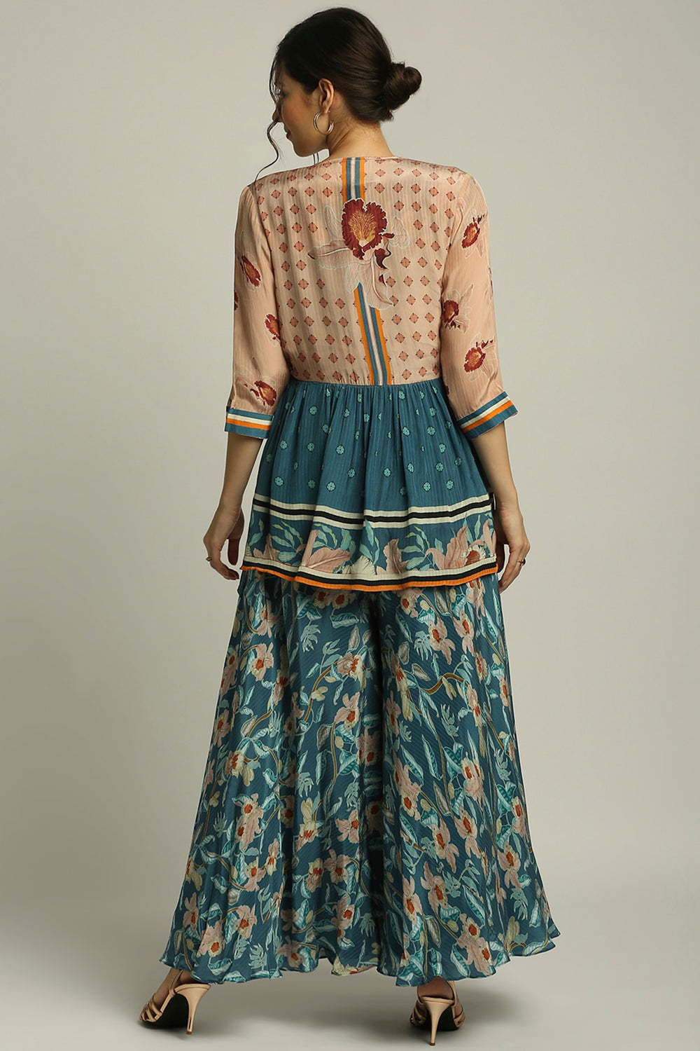 Orchid Bloom Printed Jumpsuit With Overlaped Jacket