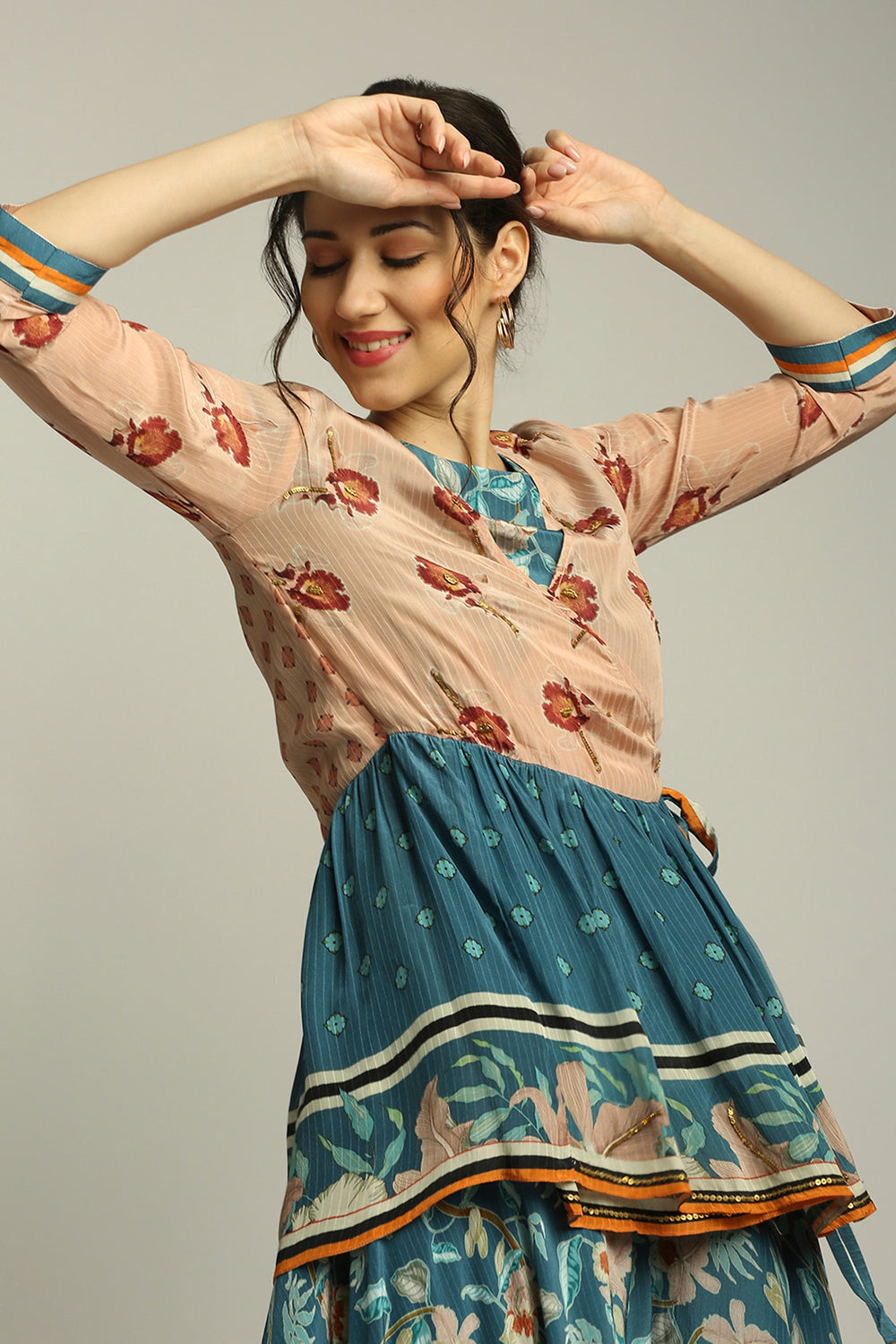 Orchid Bloom Printed Jumpsuit With Overlaped Jacket