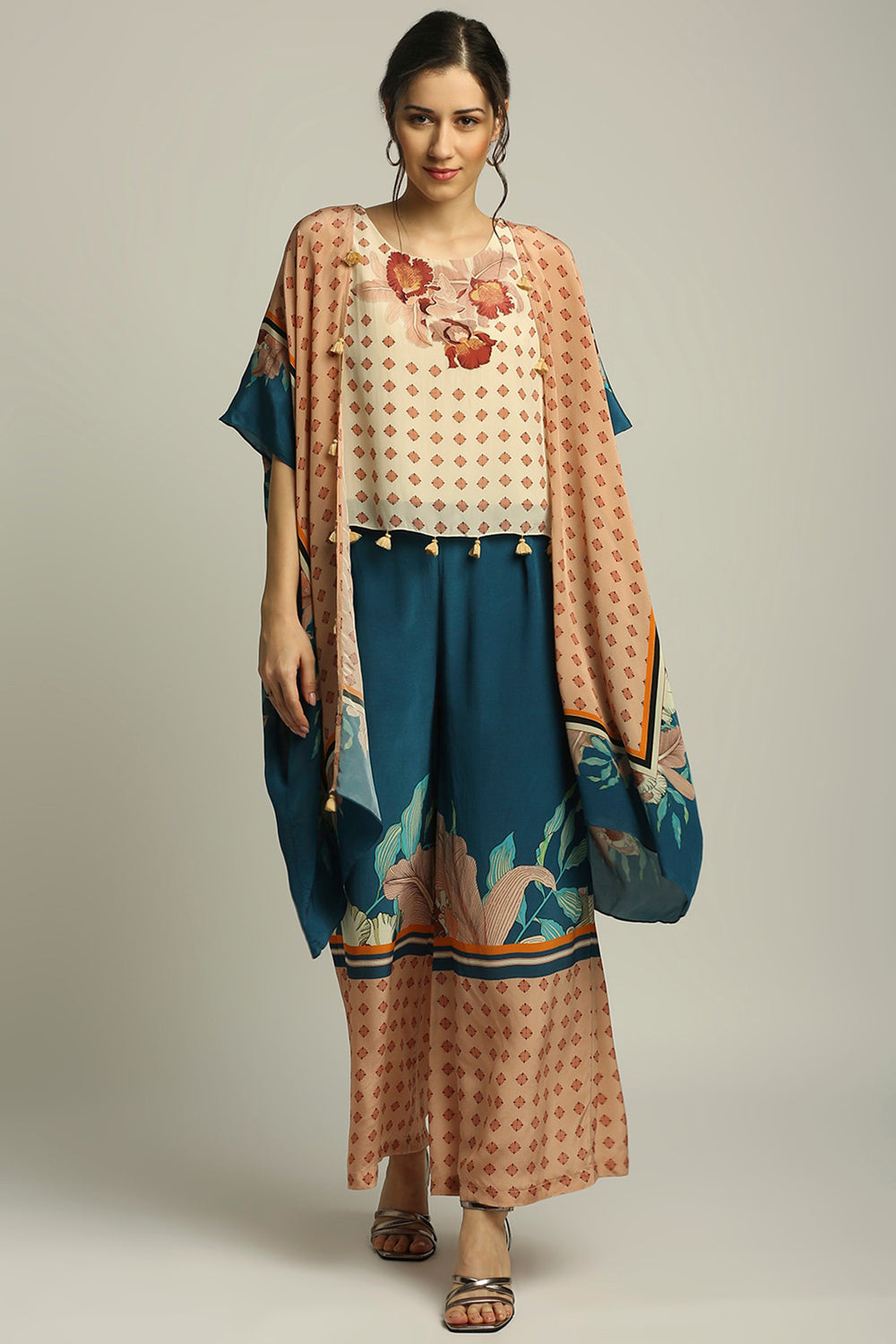 Orchid Bloom Printed Pant Set With Cape