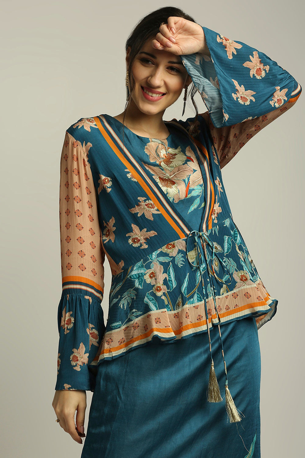 Orchid Bloom Printed Dress With Peplum Jacket