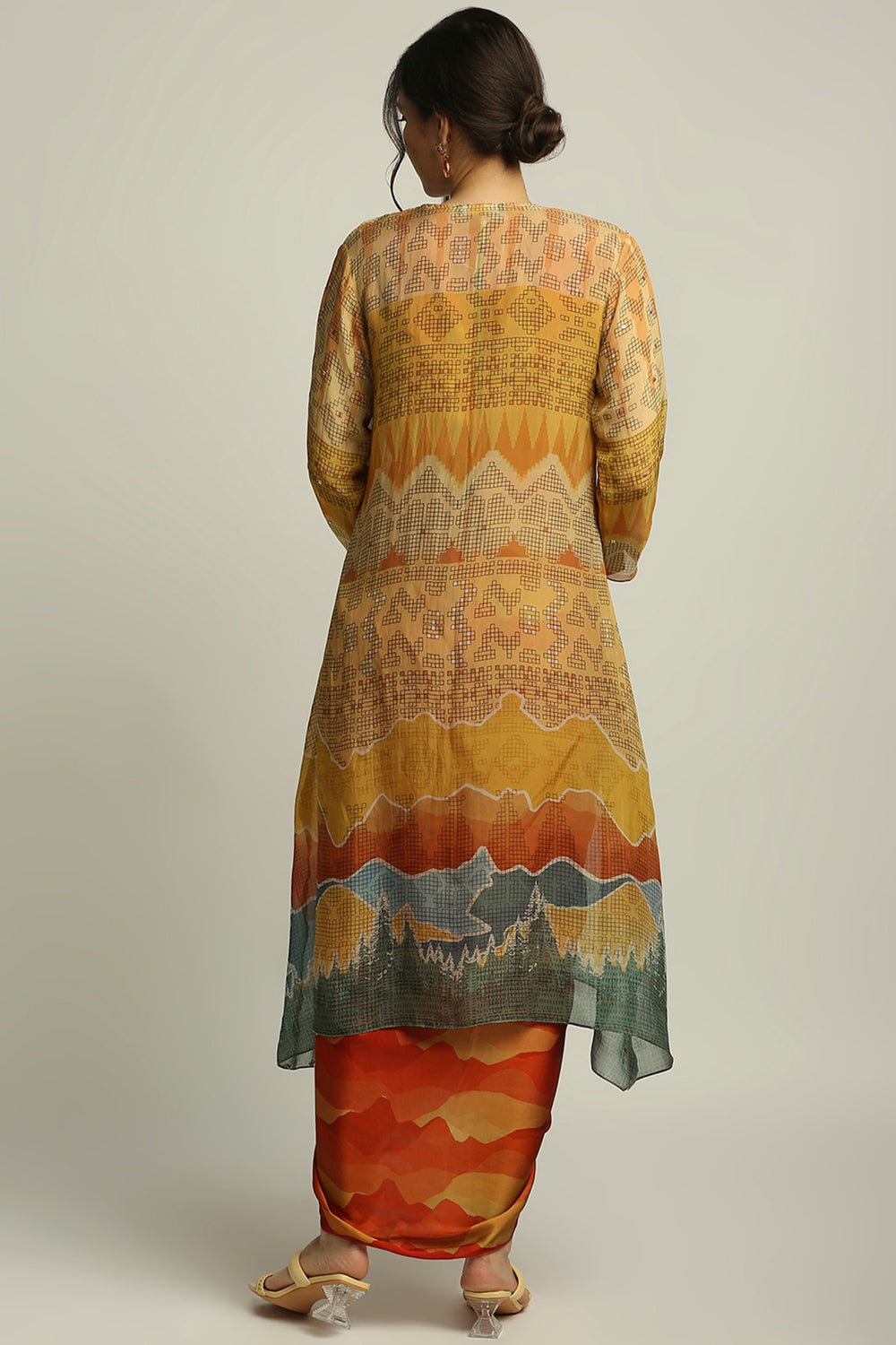 Dune Shadow Printed Drape Dress With Jacket