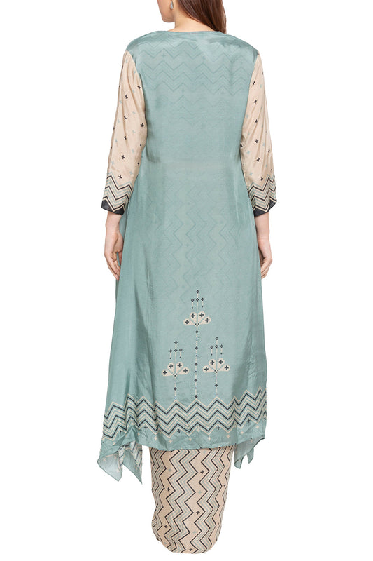 Azure Printed Skirt Set With Jacket