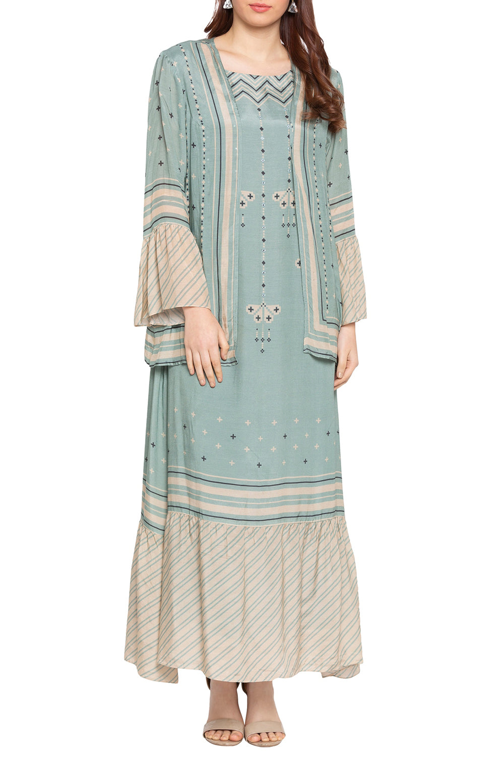 Azure Printed Dress With Jacket