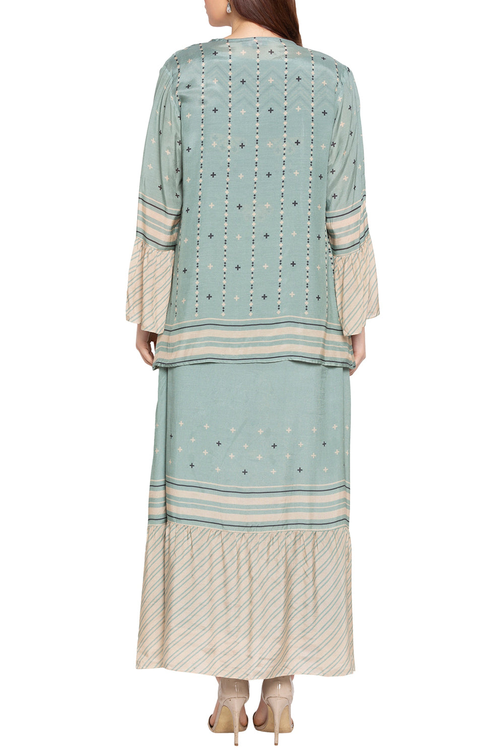 Azure Printed Dress With Jacket