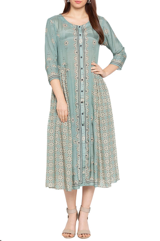 Azure Printed Long Dress