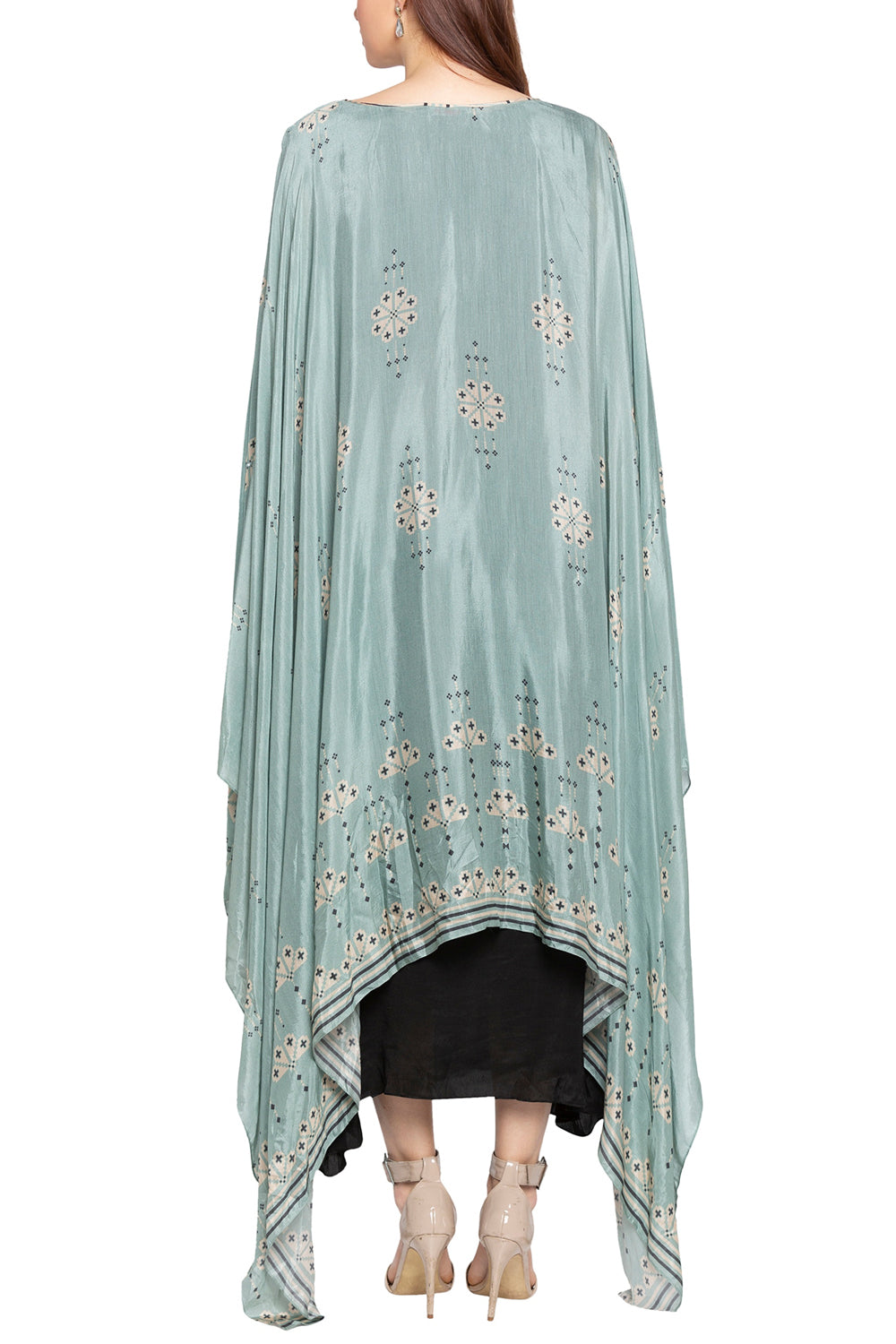 Azure Printed Dress With Cape