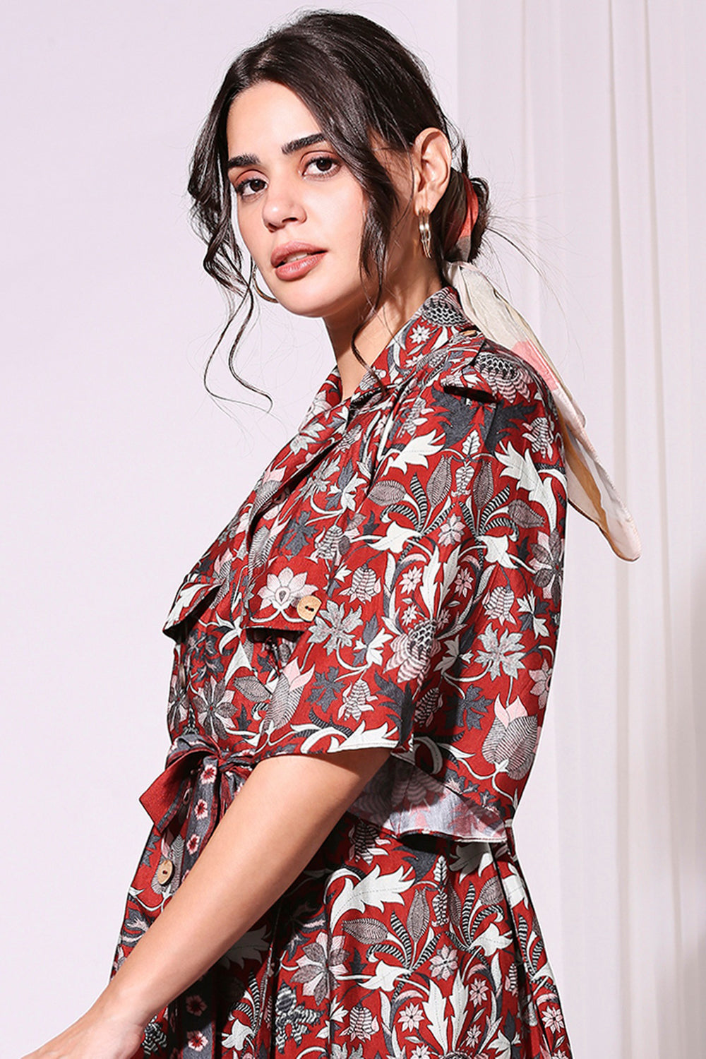 Merlot Red Floral Printed Jacket And Pants