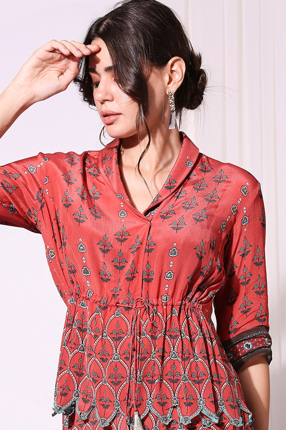 Blush Red Ethnic Folklore Printed Co-Ord Set