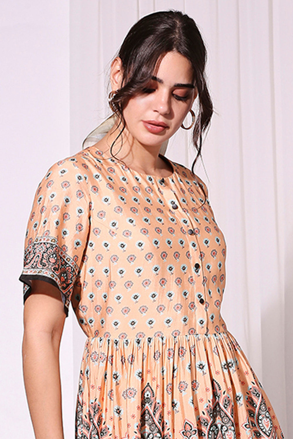 Peach Printed Ethical Kaftaan Dress