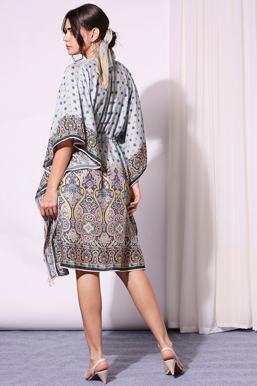 Powder Blue Ethnic Printed Kaftaan Dress