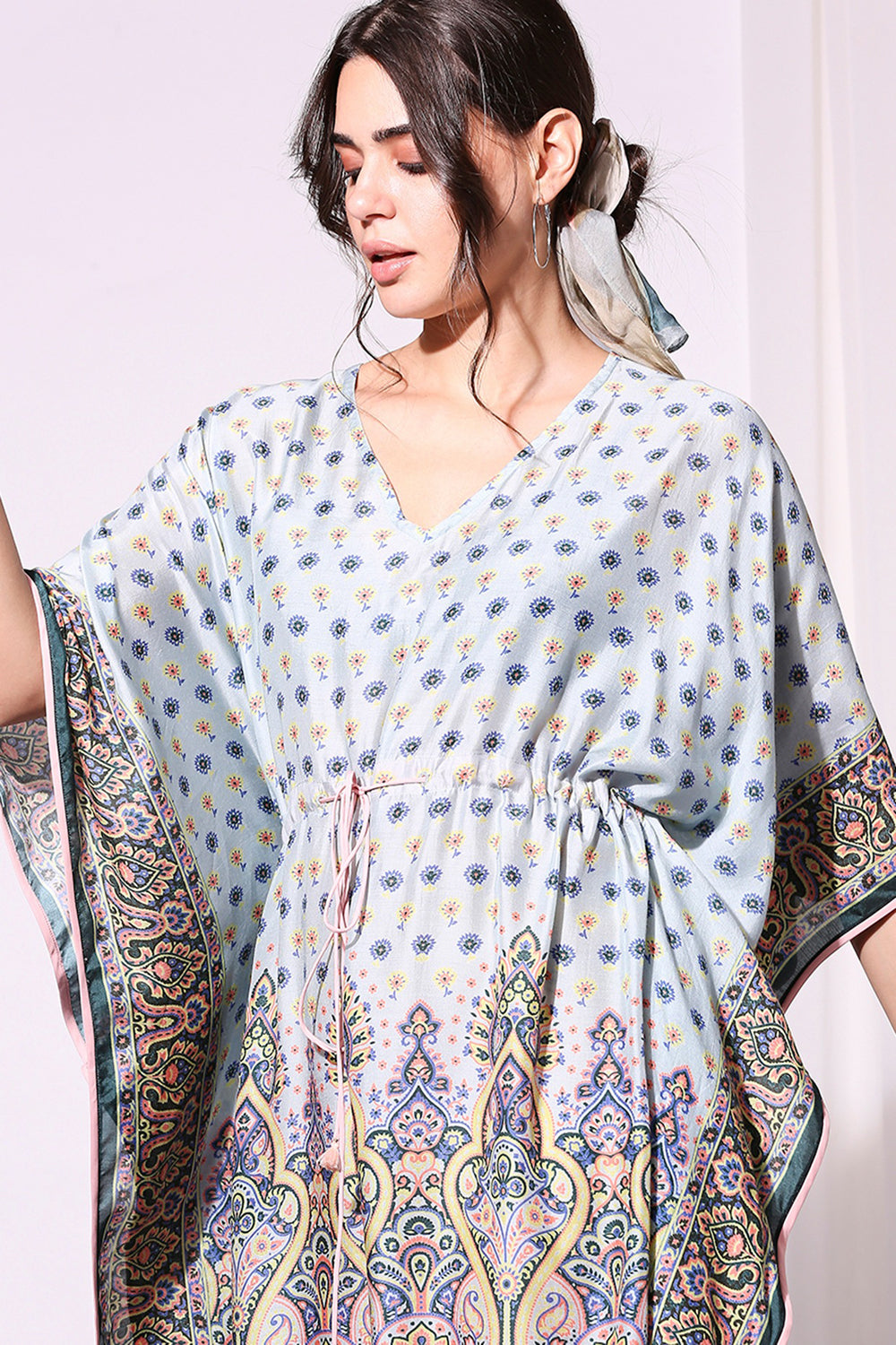 Powder Blue Ethnic Printed Kaftaan Dress