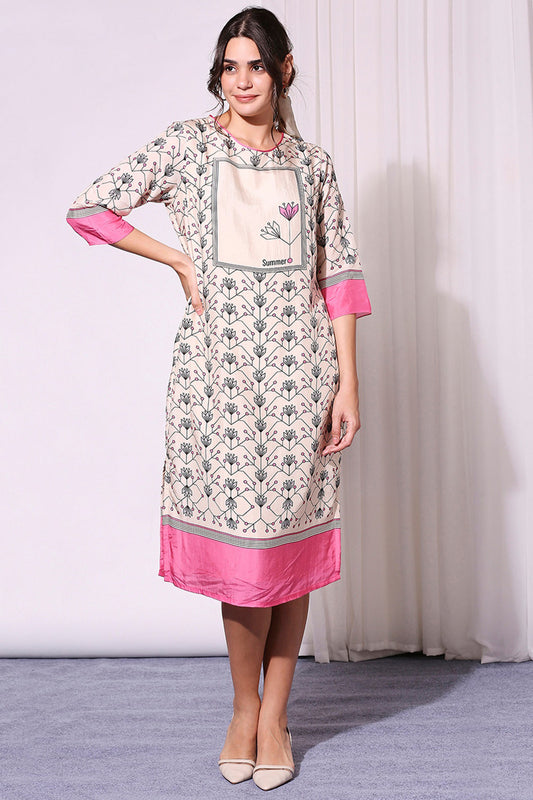 Powder Pink Summer Floral Printed Dress