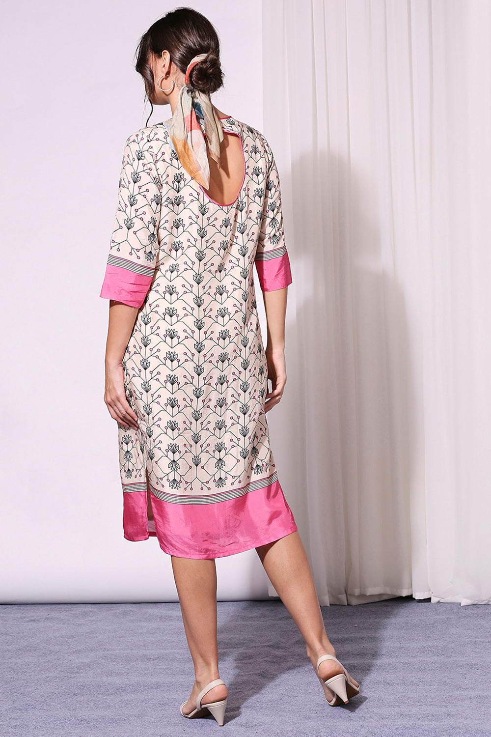 Powder Pink Summer Floral Printed Dress