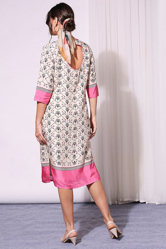 Powder Pink Summer Floral Printed Dress