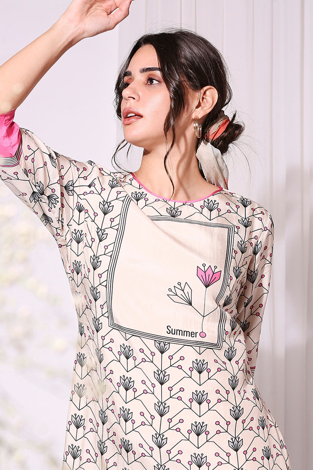 Powder Pink Summer Floral Printed Dress