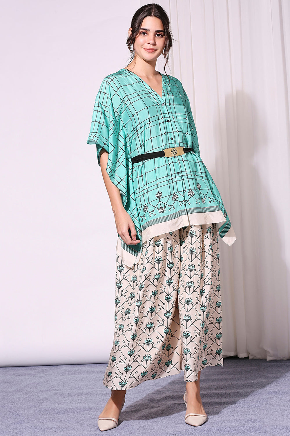 Summer Floral Printed Kaftaan Top And Pants