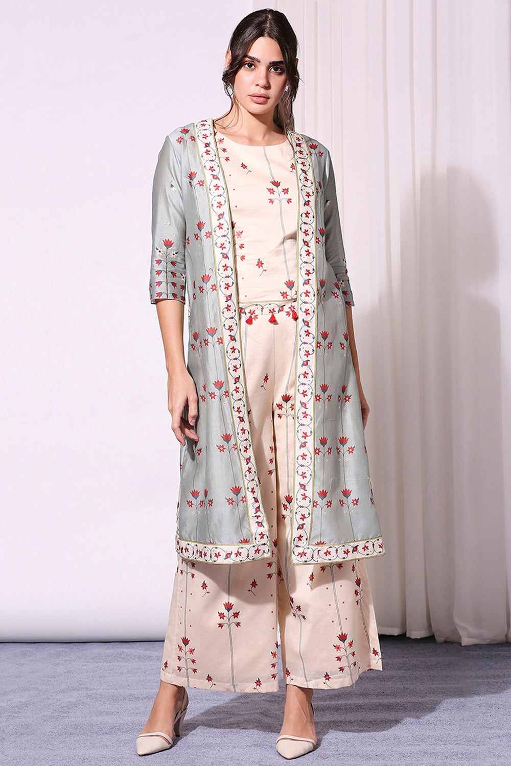 Floral Printed Co-Ord Set And Jacket