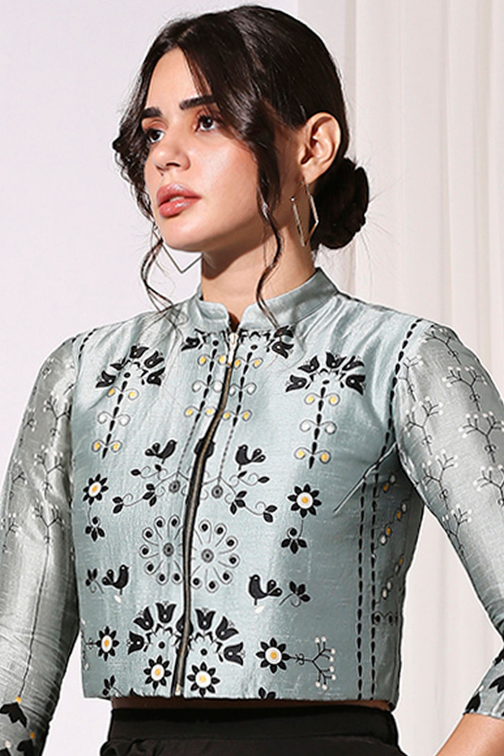 Geometrical Printed Bomber Jacket With Flared Pants