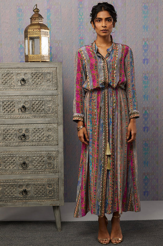 Ikaya Embroidered Dress With Tie-Up