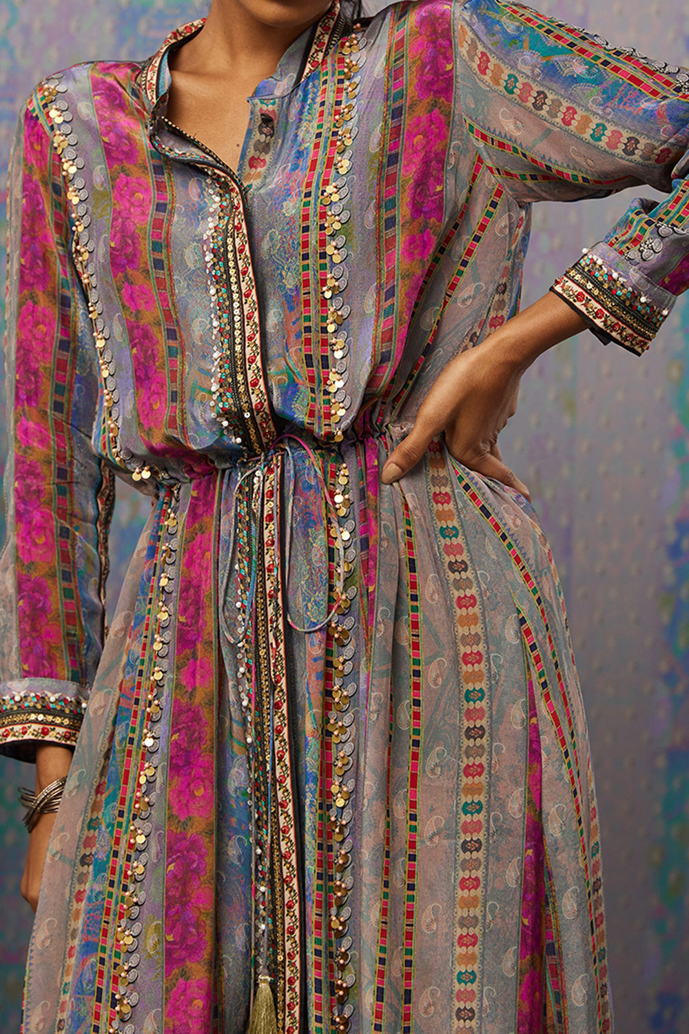 Ikaya Embroidered Dress With Tie-Up