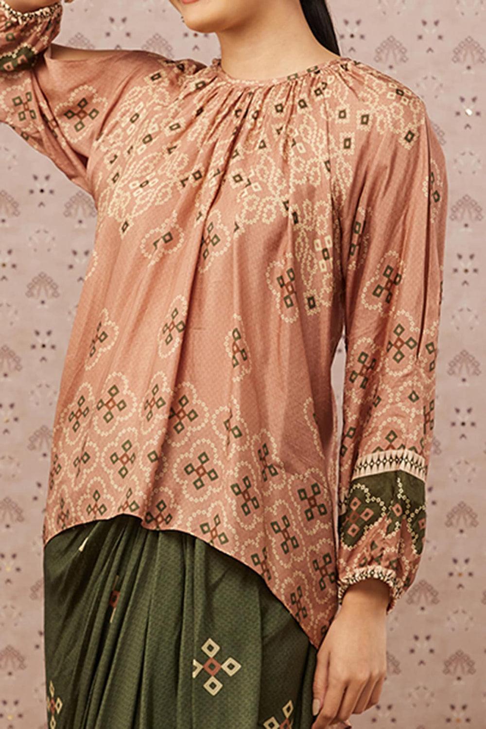 Bandhej Printed Drape Skirt Set