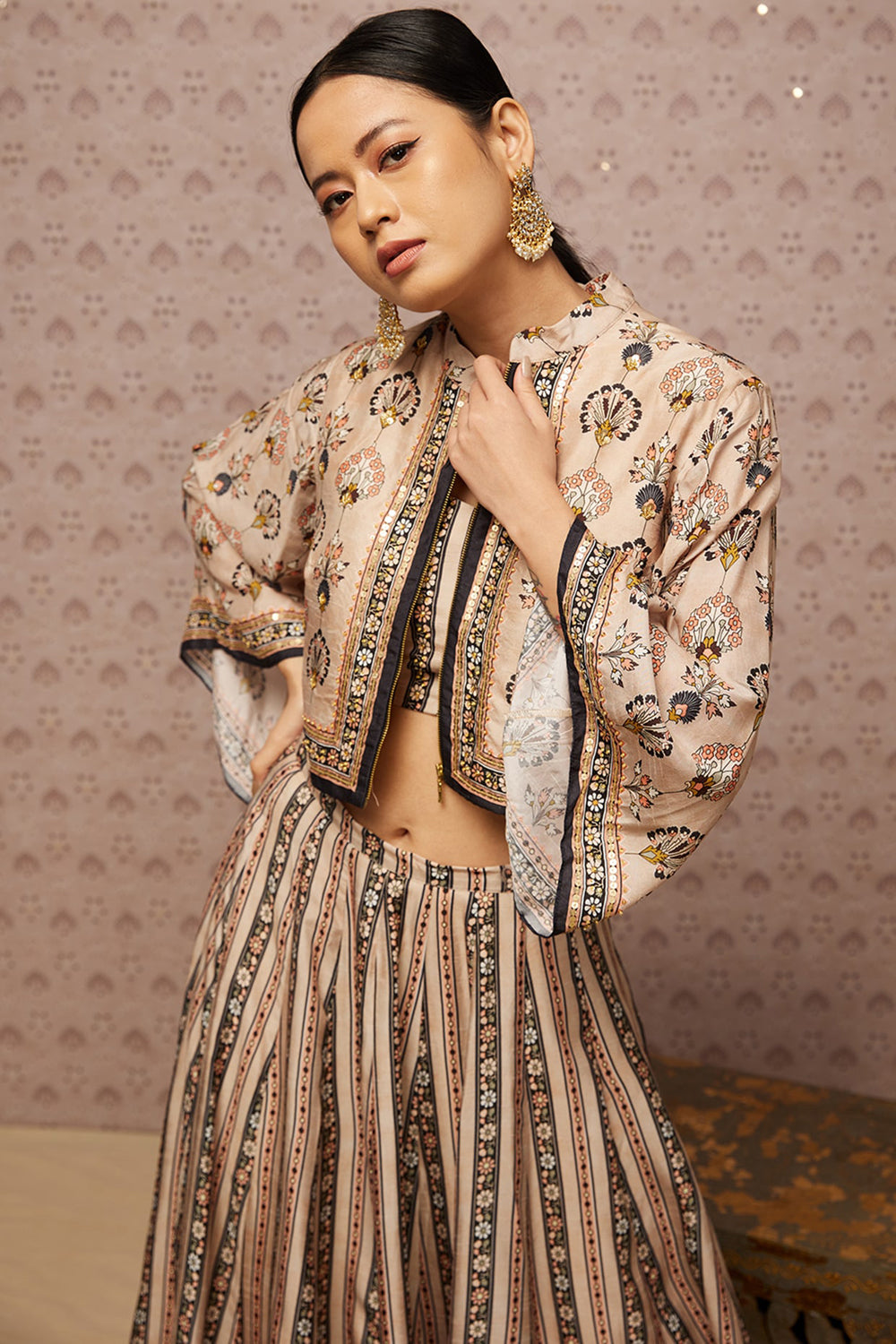 Sarouk Embroidered Lehenga Set With Jacket