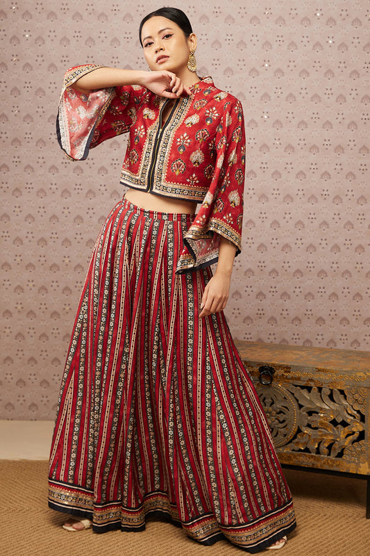 Sarouk Embroidered Lehenga Set With Jacket