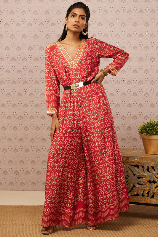 Bandhej Printed Jumpsuit With Belt