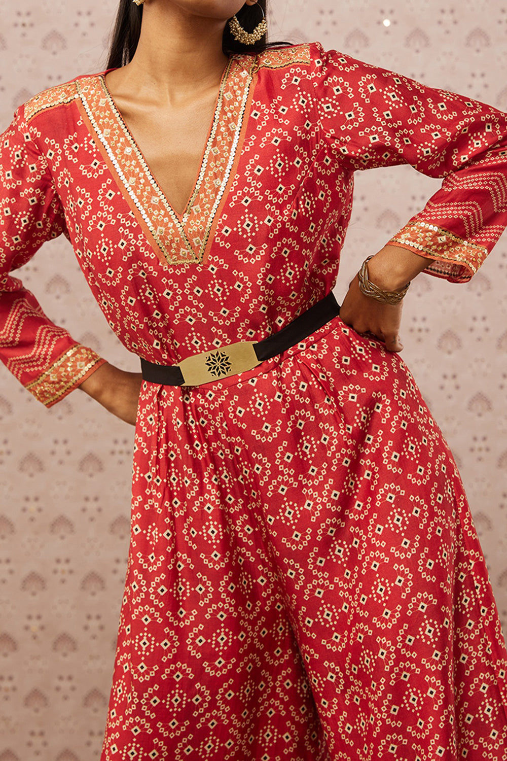 Bandhej Printed Jumpsuit With Belt