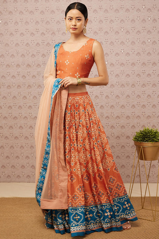 Bandhej Printed Lehenga Set With Dupatta