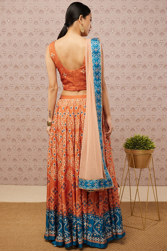 Bandhej Printed Lehenga Set With Dupatta