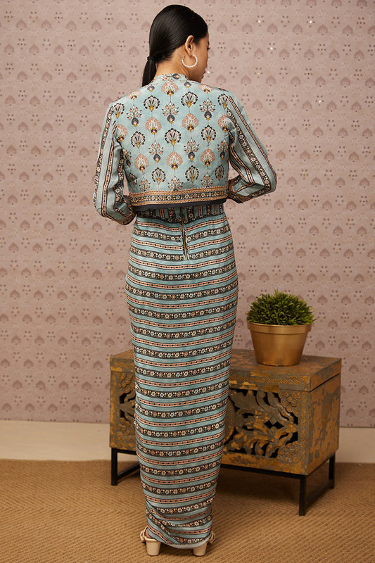 Sarouk Printed Drape Dress With Jacket