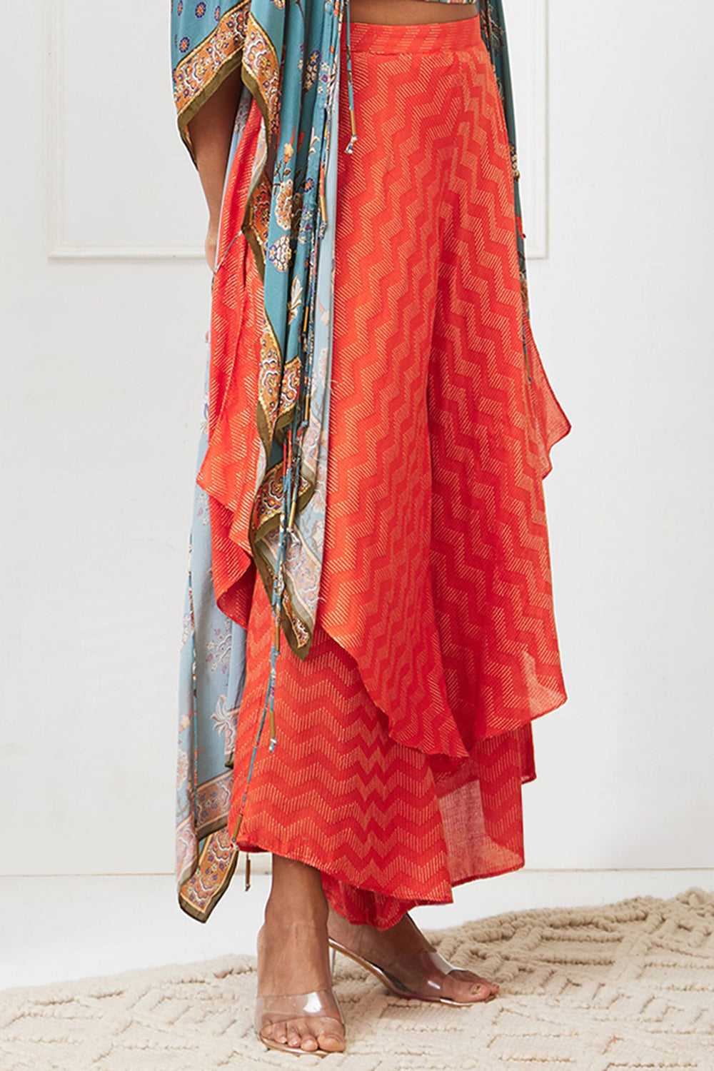 Tabriz Embroidered Drape Pant Set With Jacket