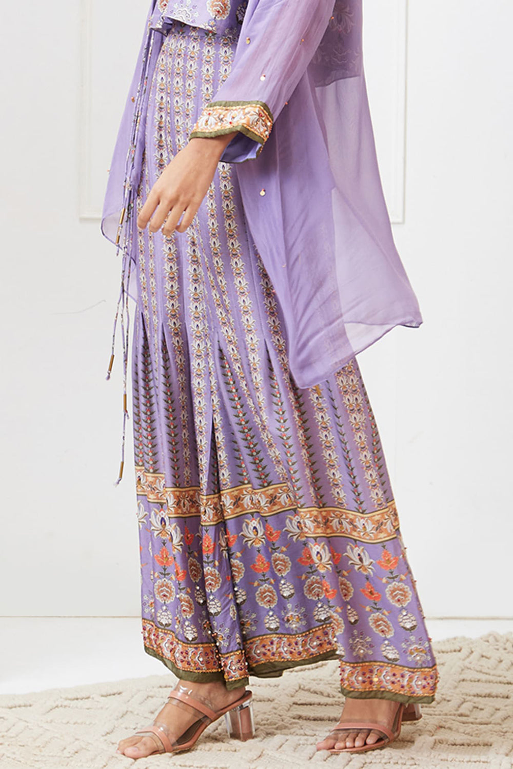 Tabriz Embroidered Pleated Pant Set With Jacket