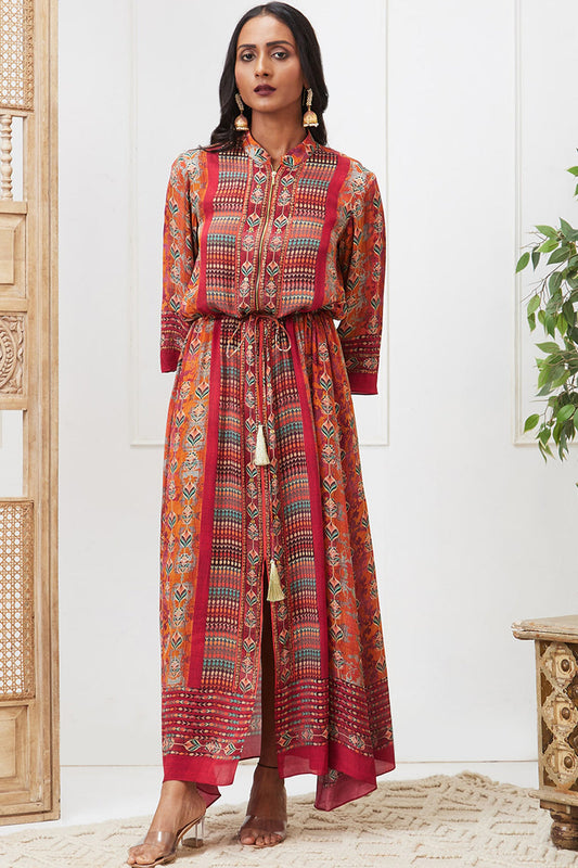 Adah Embellished Dress With Waist Tie Up