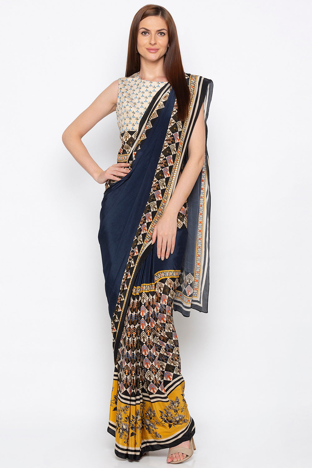 Applique Printed Pre-Stitch Saree