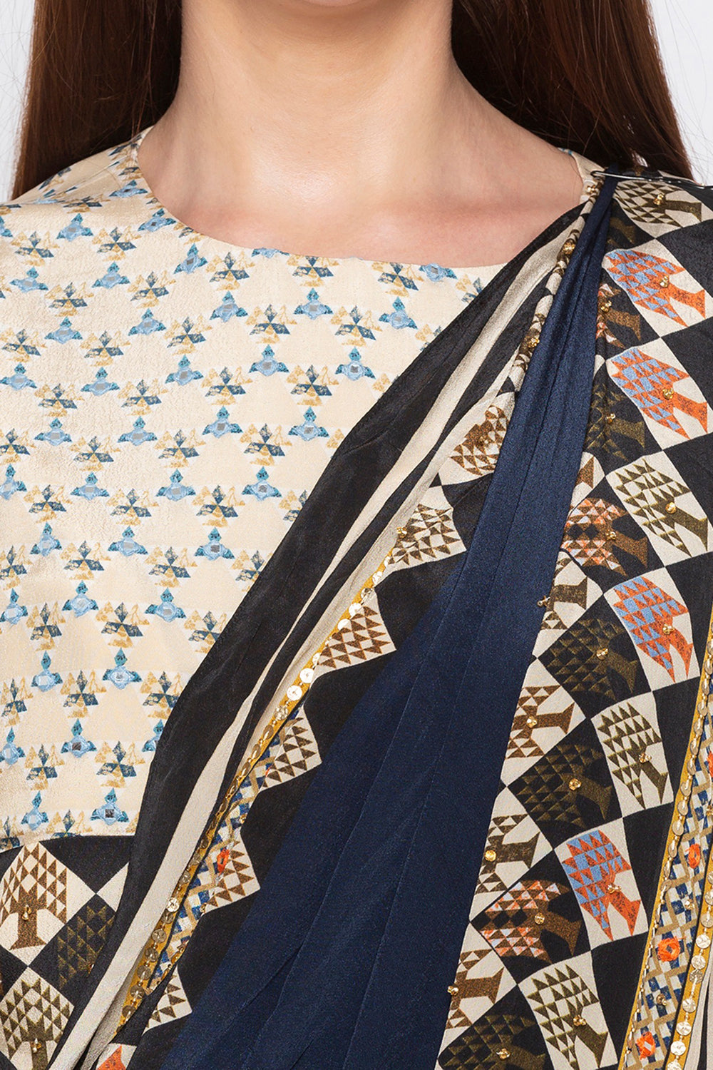 Applique Printed Pre-Stitch Saree