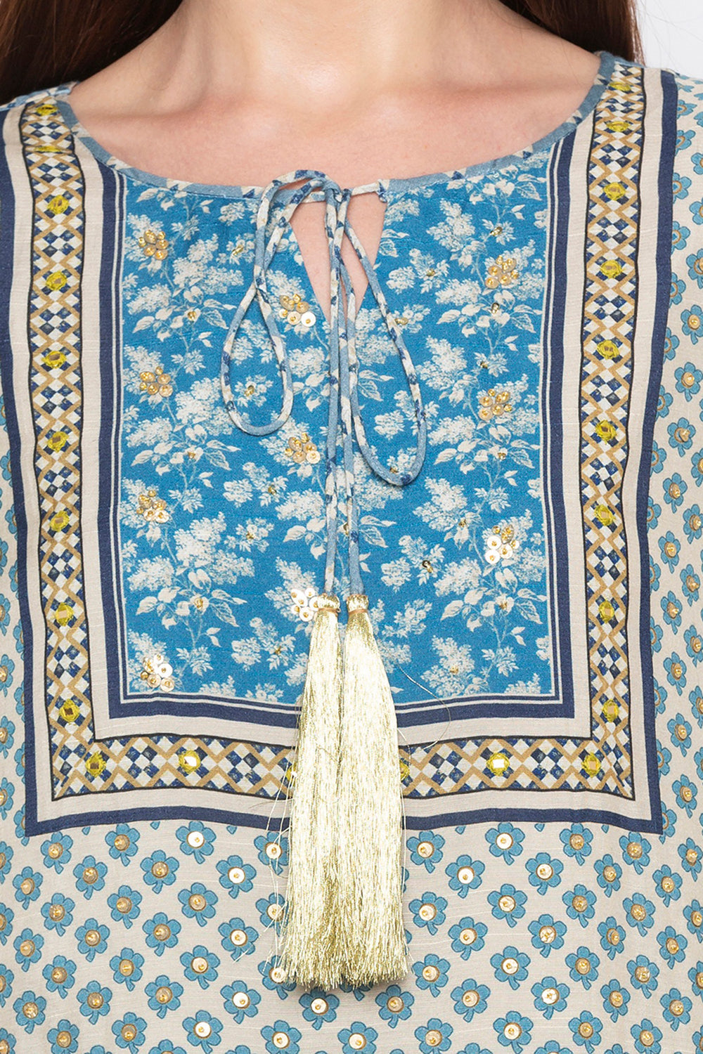 Applique Printed Dhoti Set