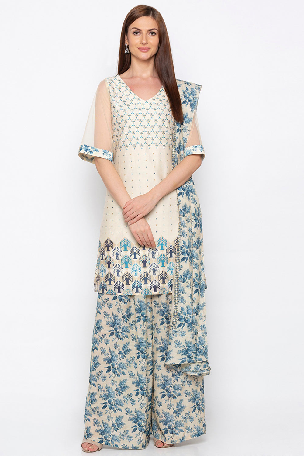 Applique Printed Palazzo Set With Dupatta