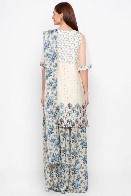 Applique Printed Palazzo Set With Dupatta