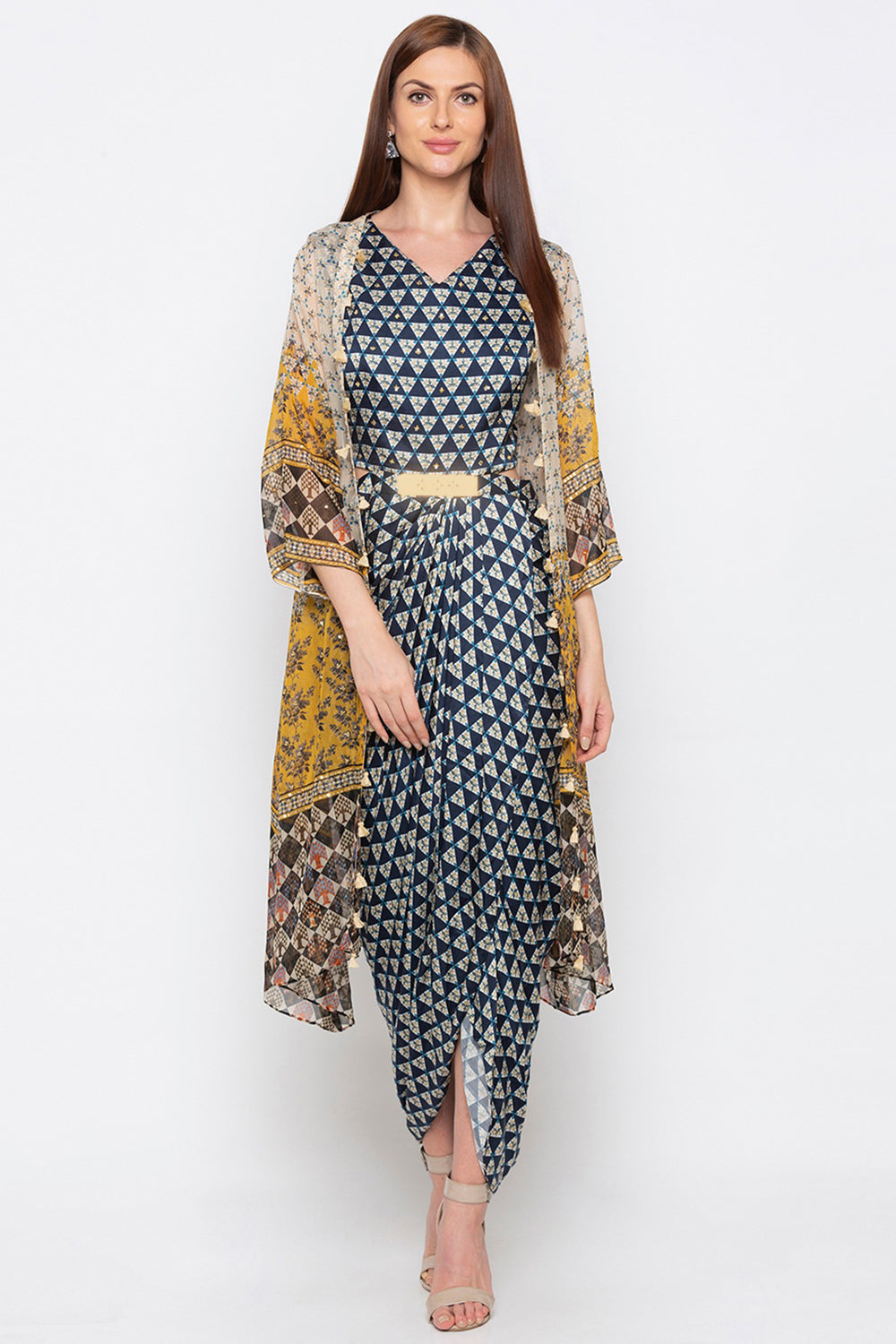 Applique Printed Dress With Jacket